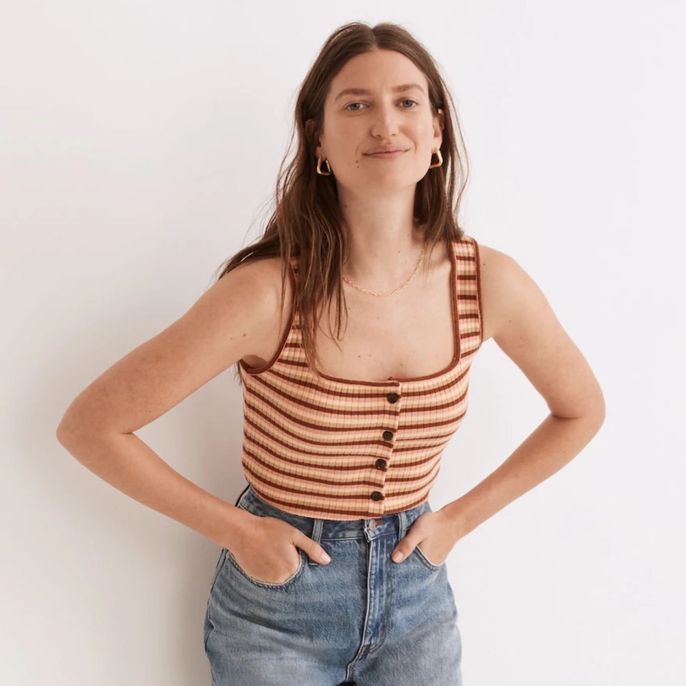 Madewell Ribbed Button-Front Crop Tank in Braxton Stripe